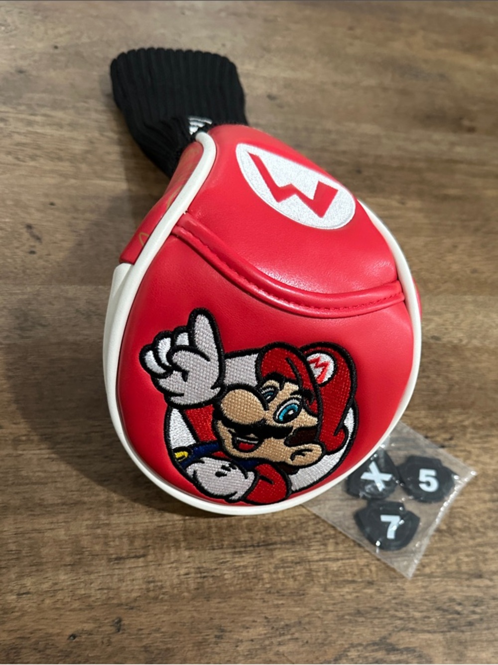 Nintendo Red and White Mario 'M' Golf Club Headcover with Black Knit Sock